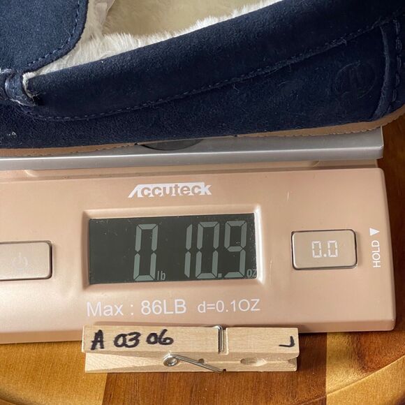 Lands' End Slippers Boys 3 Navy Suede Leather Faux Fur Lined Moccasin Youth Kids - Picture 12 of 13